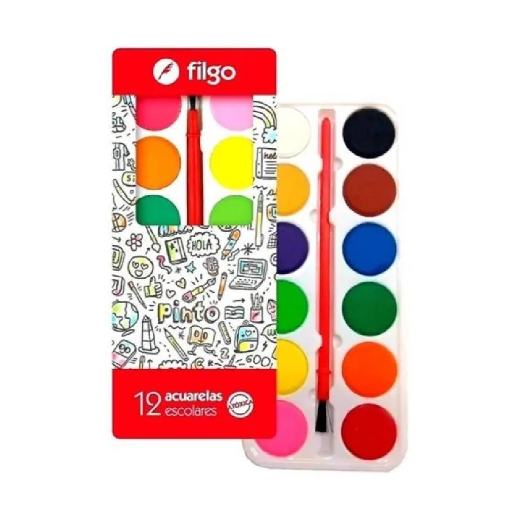 Acuarelas Filgo 12 colores Con pincel -2